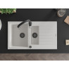 Mexen Matias granite sink 1.5-bowl with drainer and Savita kitchen faucet, white - 6502-20-672601-70