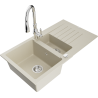 Mexen Matias 1.5-bowl Granite Sink with Drainer and Savita Kitchen Faucet, Beige - 6502-69-672601-00