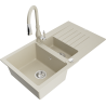 Mexen Matias 1.5-compartment granite sink with a drip tray and kitchen mixer tap Savita, Beige - 6502-69-672601-69