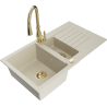 Mexen Matias 1.5-compartment granite sink with a drip tray and kitchen mixer tap Savita, Beige - 6502-69-672601-50