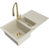 Mexen Matias granite sink 1.5-bowl with drainer and Savita kitchen tap, beige - 6502-69-672601-50