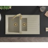 Mexen Matias 1.5-bowl granite sink with drainer and Savita kitchen faucet, beige - 6502-69-672601-50