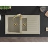 Mexen Matias granite sink 1.5-bowl with drainer and Savita kitchen tap, beige - 6502-69-672601-50
