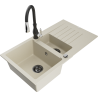 Mexen Matias 1.5-bowl granite sink with drainer and kitchen faucet Savita, beige - 6502-69-672601-70