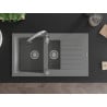 Mexen Matias granite sink 1.5-bowl with drainer and Savita kitchen tap, grey - 6502-71-672601-00