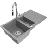 Mexen Matias granite sink 1.5-bowl with drainer and Savita kitchen tap, grey - 6502-71-672601-00