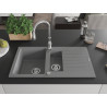 Mexen Matias granite sink 1.5-bowl with drainer and Savita kitchen faucet, gray - 6502-71-672601-00