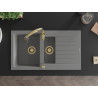 Mexen Matias granite kitchen sink 1.5-bowl with drainer and Savita kitchen faucet, gray - 6502-71-672601-50