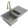 Mexen Matias 1.5-bowl granite sink with drainer and Savita kitchen faucet, gray - 6502-71-672601-50