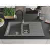 Mexen Matias 1.5-bowl granite sink with drainer and Savita kitchen faucet, gray - 6502-71-672601-70