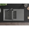 Mexen Matias 1.5-bowl granite sink with drainer and Savita kitchen faucet, gray - 6502-71-672601-70-B