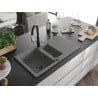 Mexen Matias 1.5-bowl granite sink with drainer and Savita kitchen faucet, gray - 6502-71-672601-70-B