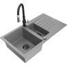 Mexen Matias 1.5-bowl granite sink with drainer and Savita kitchen faucet, gray - 6502-71-672601-70-B