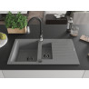 Mexen Matias granite sink 1.5-bowl with drainer and Savita kitchen faucet, gray - 6502-71-672601-70-B