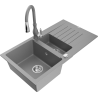 Mexen Matias 1.5-bowl granite sink with drainer and Savita kitchen faucet, gray - 6502-71-672601-71