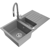 Mexen Matias granite sink 1.5-bowl with drainer and Savita kitchen faucet, gray - 6502-71-672601-71