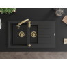 Mexen Matias 1.5-bowl granite sink with drainer and Savita kitchen faucet, black/silver - 6502-73-672601-50