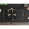 Mexen Matias 1.5-bowl granite sink with drainer and Savita kitchen tap, black/silver - 6502-73-672601-50