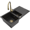 Mexen Matias granite sink 1.5-bowl with drainer and Savita kitchen faucet, black/silver - 6502-73-672601-50