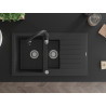 Mexen Matias granite kitchen sink 1.5-bowl with a drainer and Savita kitchen faucet, black/silver - 6502-73-672601-70