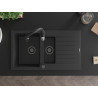 Mexen Matias granite sink 1.5-bowl with drainer and Savita kitchen faucet, black/silver - 6502-73-672601-70-B