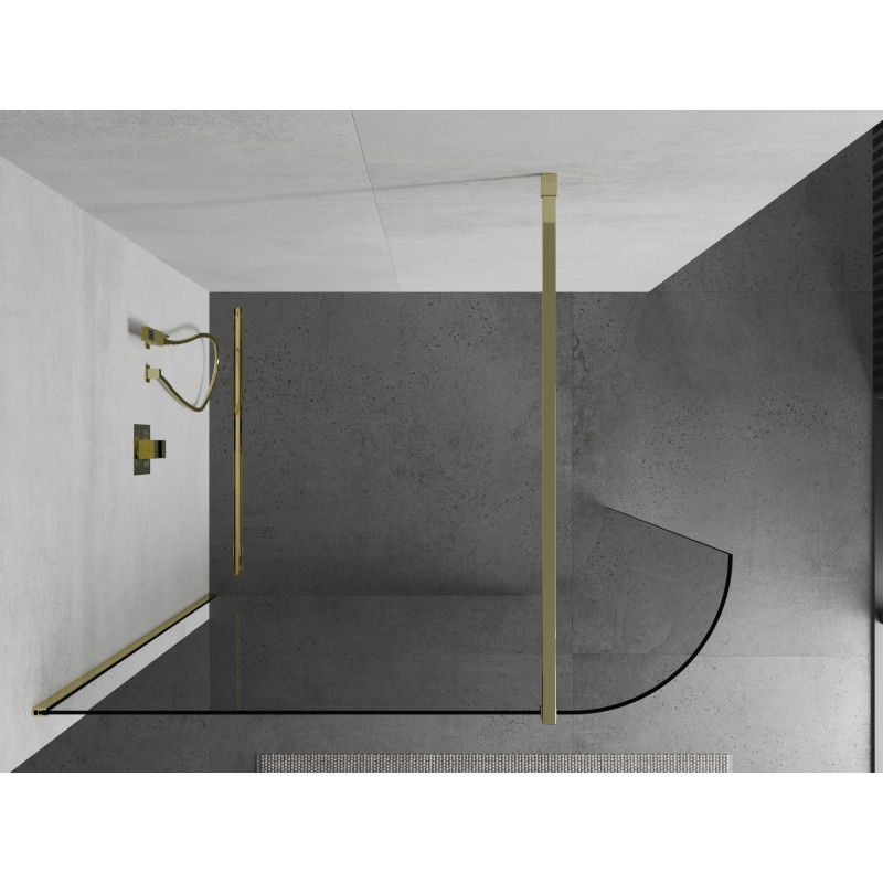 Mexen Kioto-R Rounded Walk-in Shower Wall 110 x 200 cm, Transparent 8 mm, Gold - 800-110-101-50-06