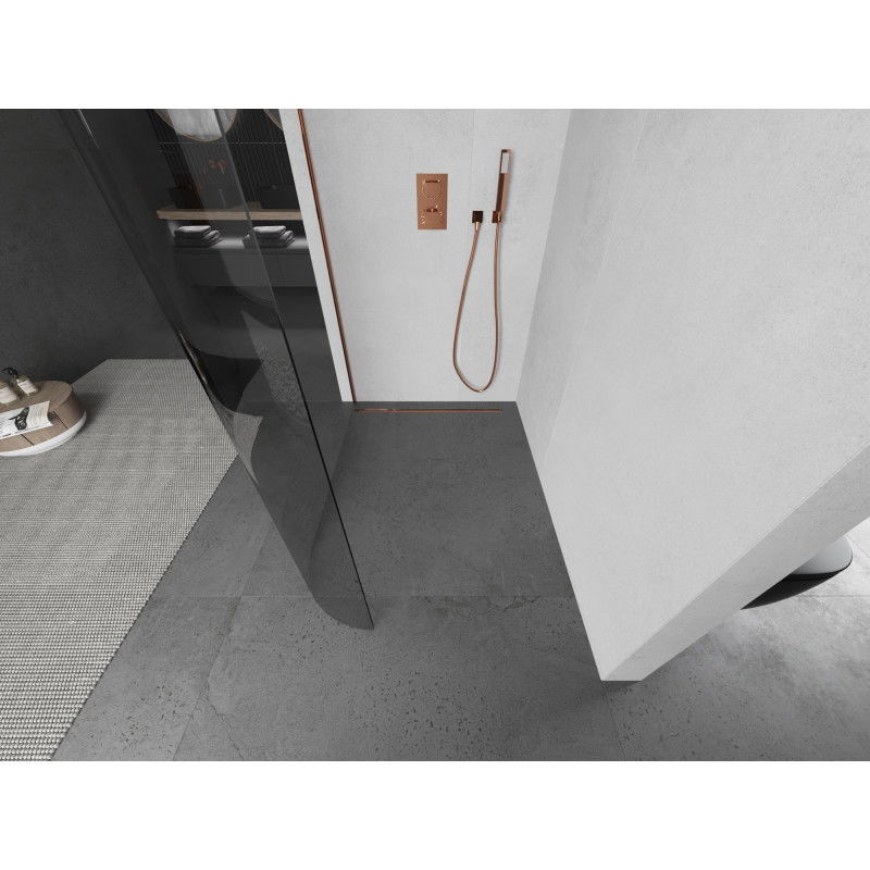 Mexen Kioto-R Rounded Walk-in Shower Wall 130 x 200 cm, transparent 8 mm, rose gold - 800-130-101-60-06