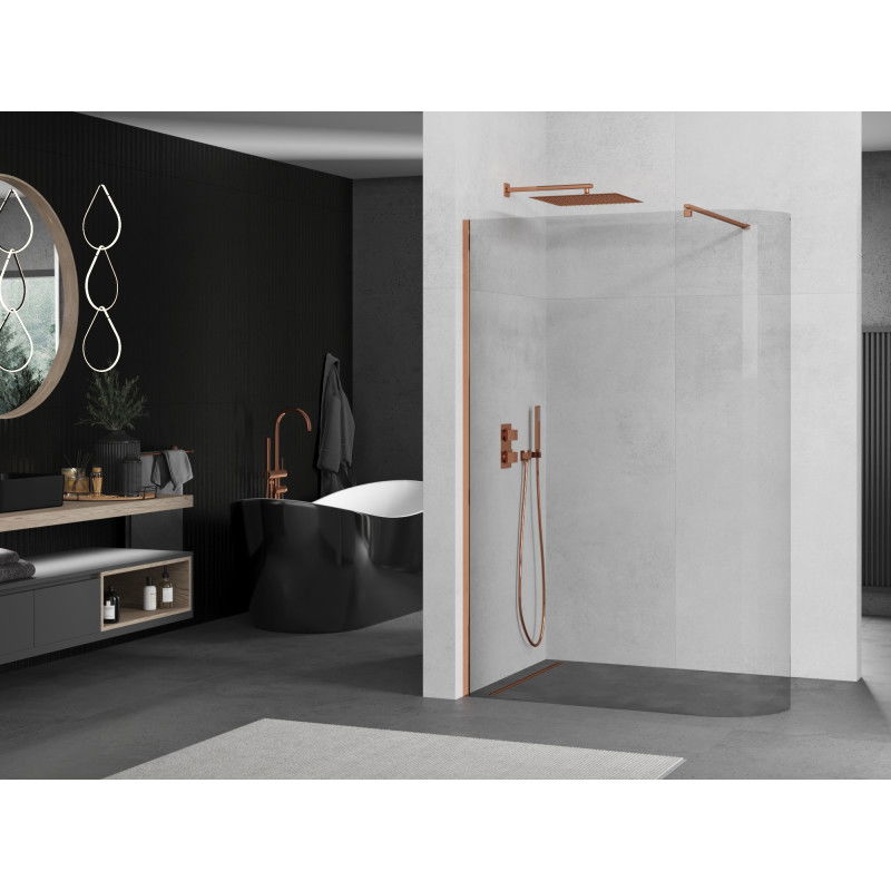 Mexen Kioto-R Rounded Walk-in Shower Wall 130 x 200 cm, transparent 8 mm, rose gold - 800-130-101-60-06