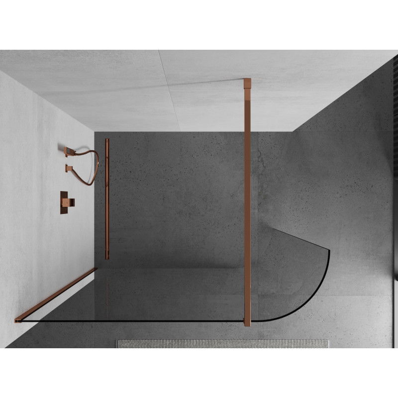 Mexen Kioto-R Rounded Walk-in Shower Wall 150 x 200 cm, Transparent 8 mm, Rose Gold - 800-150-101-60-06