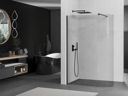 Mexen Kioto-R Rounded Walk-in Shower Wall 90 x 200 cm, Transparent 8 mm, Black - 800-090-101-70-06