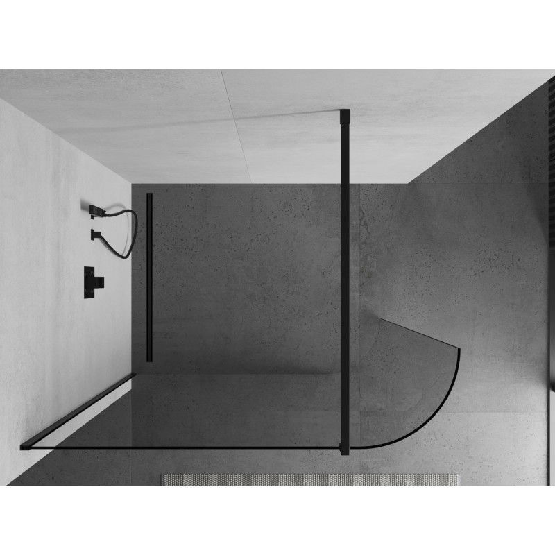 Mexen Kioto-R rounded Walk-in shower wall 130 x 200 cm, transparent 8 mm, black - 800-130-101-70-06