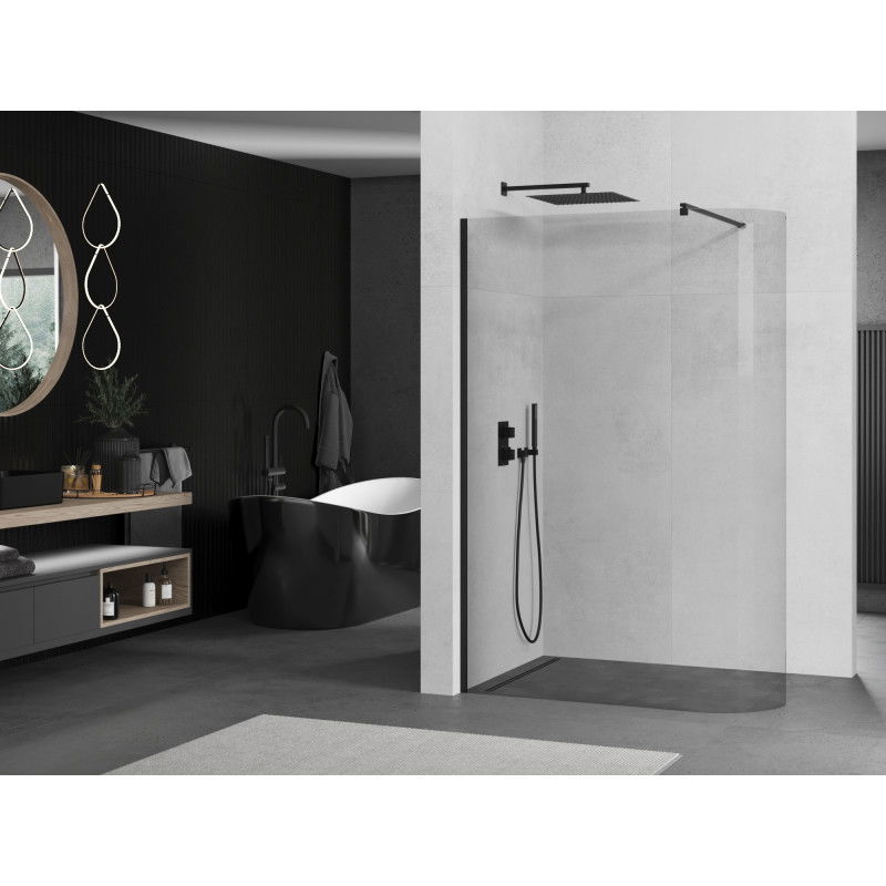 Mexen Kioto-R rounded Walk-in shower wall 130 x 200 cm, transparent 8 mm, black - 800-130-101-70-06