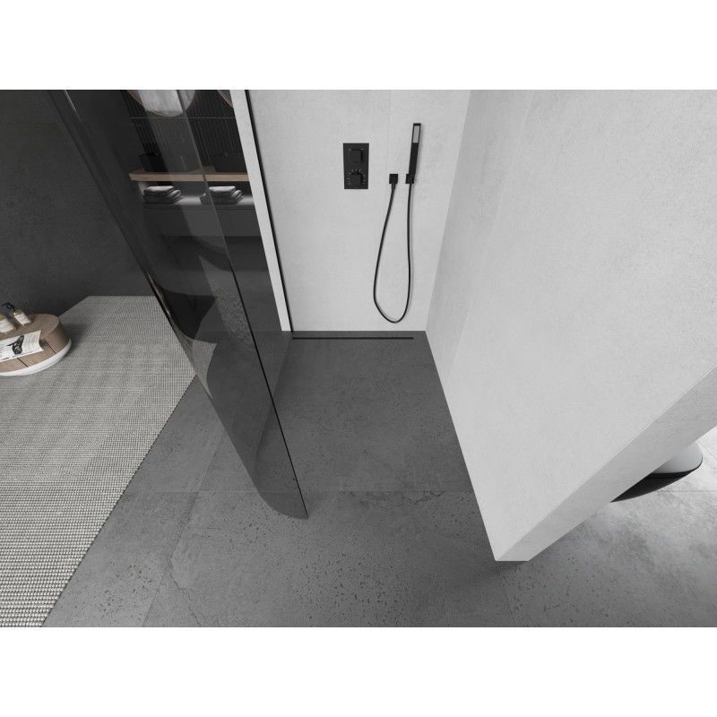 Mexen Kioto-R Rounded Walk-in Shower Wall 140 x 200 cm, Transparent 8 mm, Black - 800-140-101-70-06