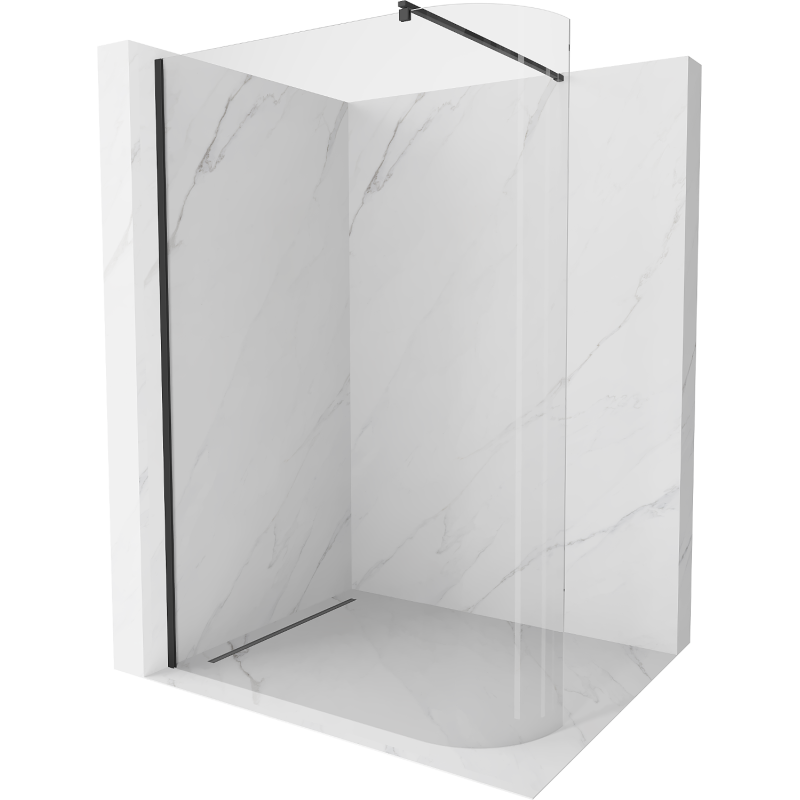 Mexen Kioto-R rounded walk-in shower wall 160 x 200 cm, transparent 8 mm, black - 800-160-101-70-06