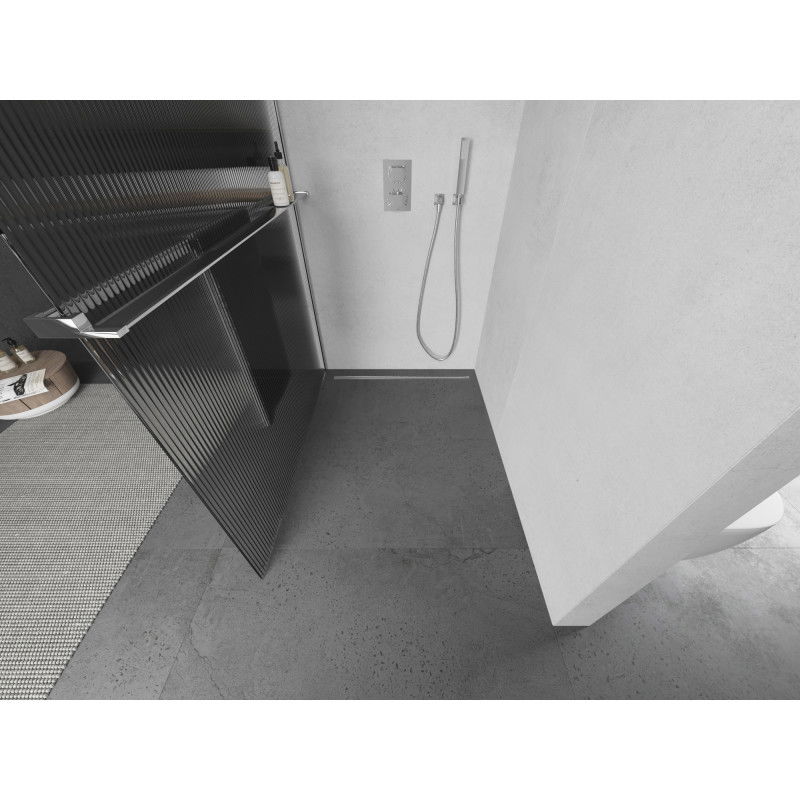 Mexen Kioto+ walk-in shower wall with shelf 70 x 200 cm, stripes, chrome - 800-070-121-01-09