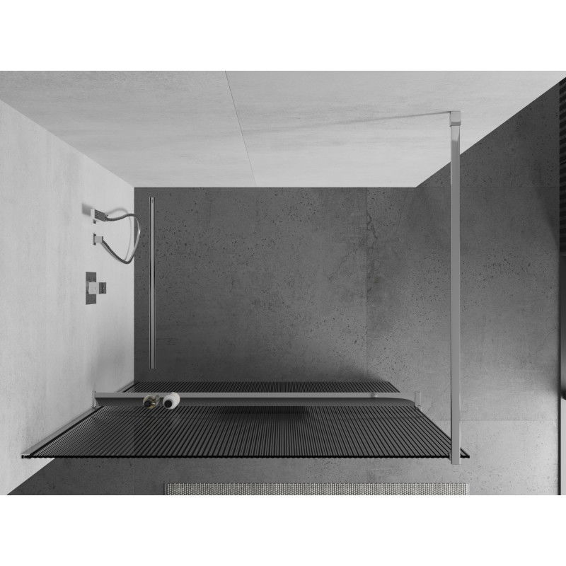 Mexen Kioto+ walk-in shower wall with shelf 70 x 200 cm, stripes, chrome - 800-070-121-01-09