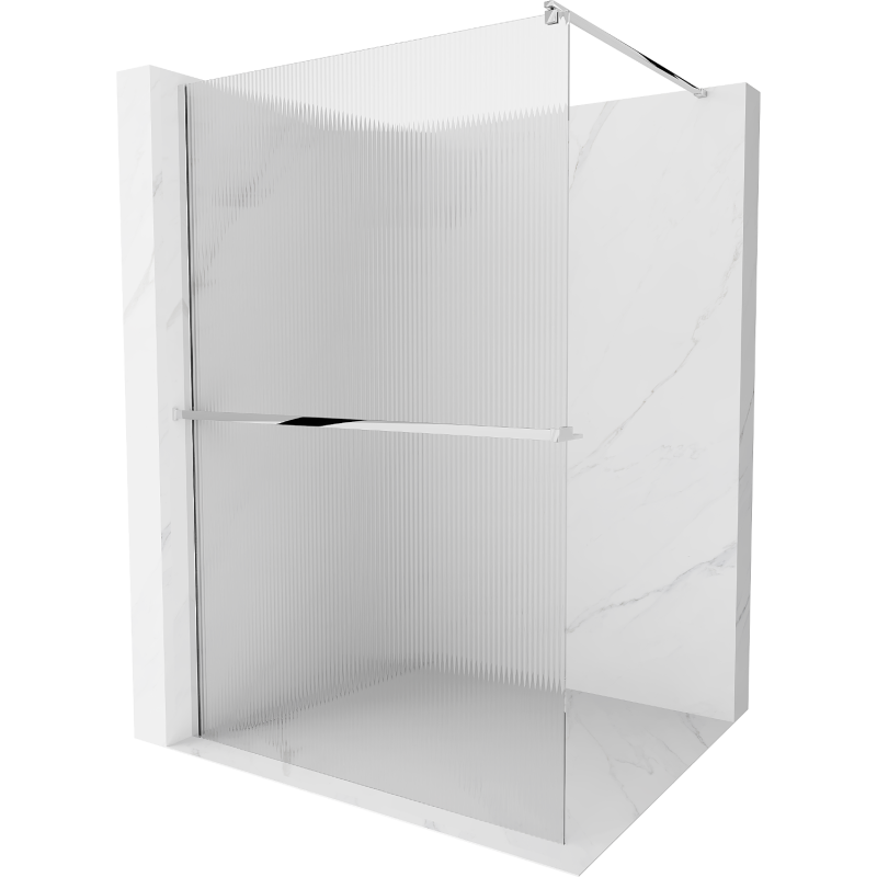 Mexen Kioto+ shower screen with a shelf and rail 90 x 200 cm, ribbed 8 mm, Chrome - 800-090-121-01-09