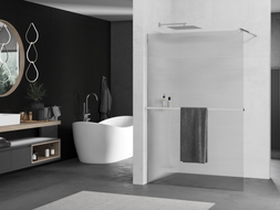 Mexen Kioto+ shower wall with shelf Walk-in 90 x 200 cm, stripes, chrome - 800-090-121-01-09