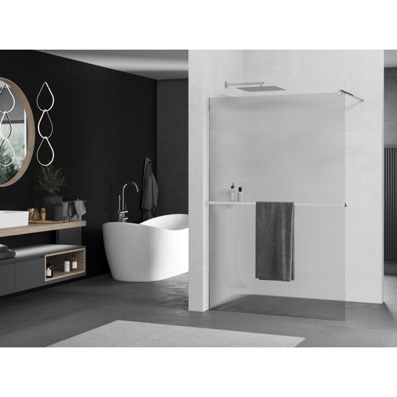 Mexen Kioto+ shower wall with shelf Walk-in 100 x 200 cm, stripes, chrome - 800-100-121-01-09