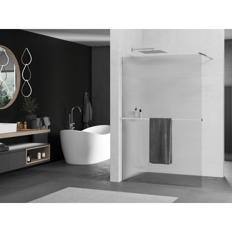 Mexen Kioto+ shower wall with shelf Walk-in 120 x 200 cm, stripes, chrome - 800-120-121-01-09