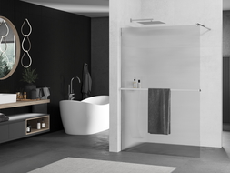 Mexen Kioto+ shower screen with a shelf and rail 120 x 200 cm, ribbed 8 mm, Chrome - 800-120-121-01-09