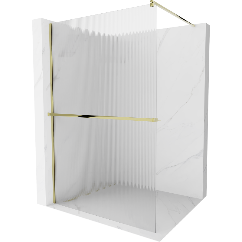Mexen Kioto+ shower screen with a shelf and rail 70 x 200 cm, ribbed 8 mm, gold - 800-070-121-50-09
