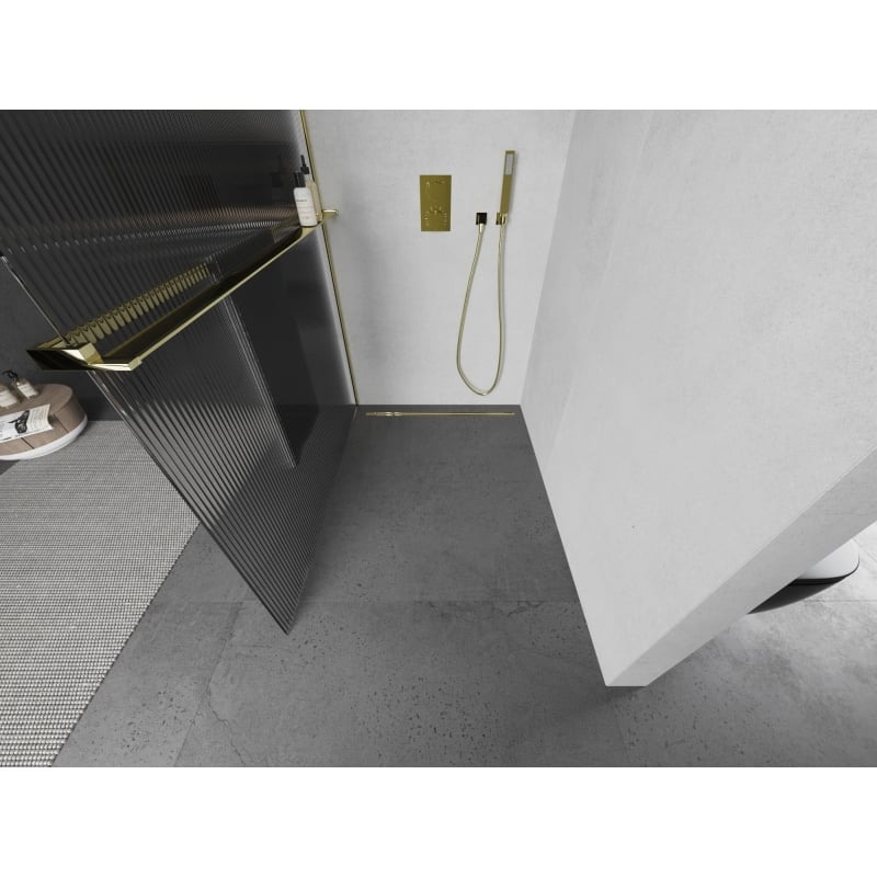 Mexen Kioto+ shower screen with shelf Walk-in 80 x 200 cm, stripes, gold - 800-080-121-50-09