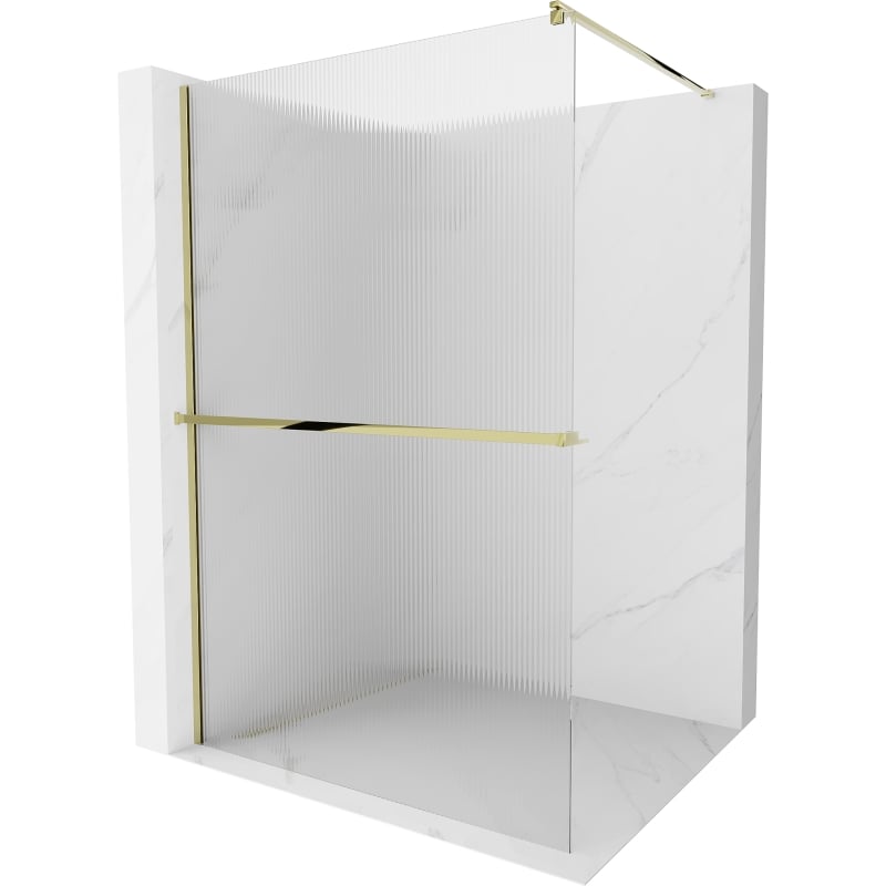 Mexen Kioto+ shower wall with shelf Walk-in 90 x 200 cm, stripes, gold - 800-090-121-50-09