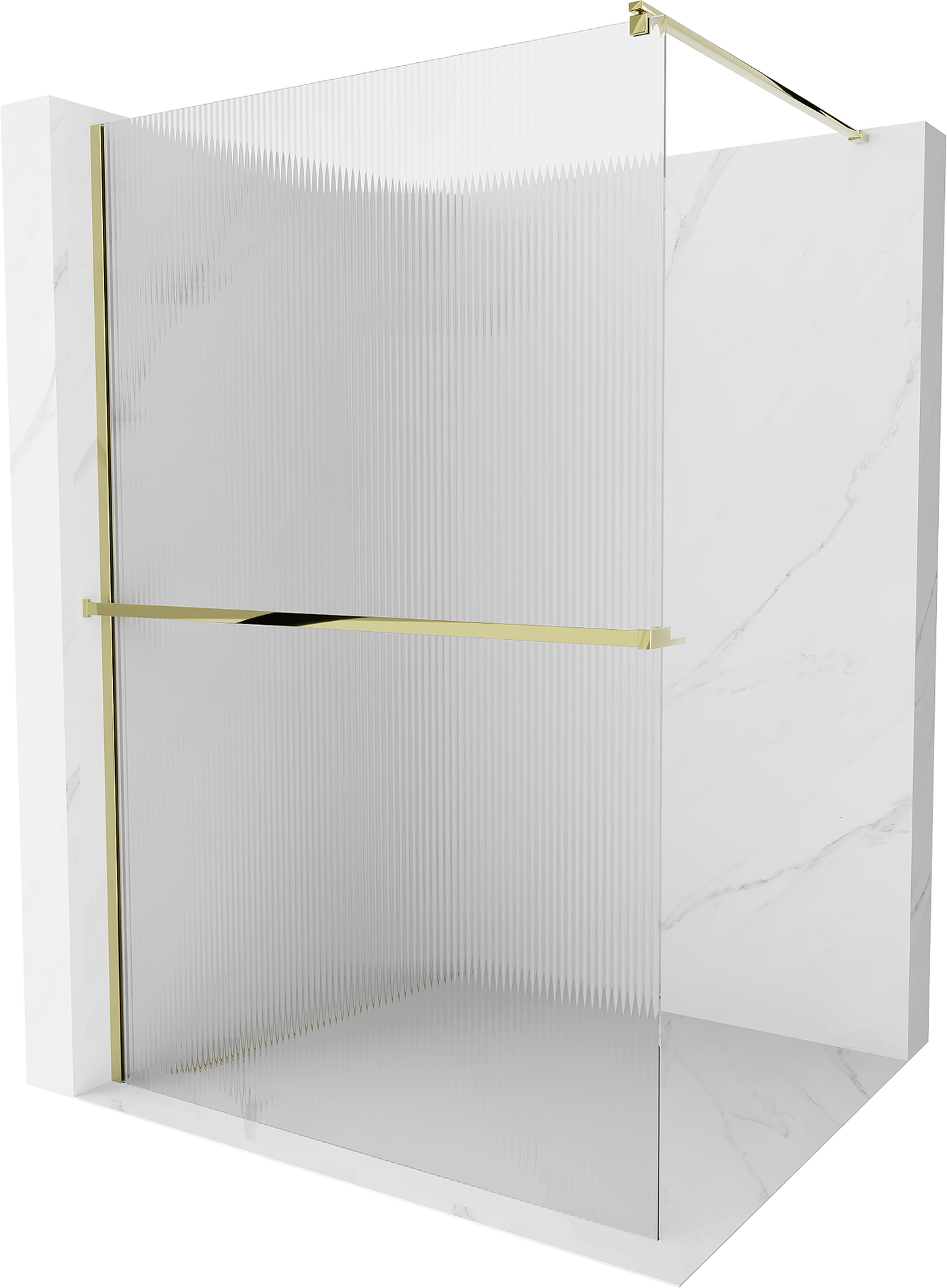 Mexen Kioto+ shower screen with a shelf and rail 90 x 200 cm, ribbed 8 mm, gold - 800-090-121-50-09