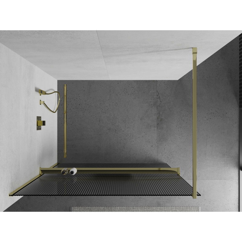 Mexen Kioto+ shower wall with Walk-in shelf 90 x 200 cm, stripes, gold - 800-090-121-50-09