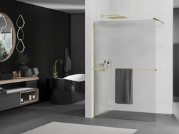 Mexen Kioto+ shower screen with a shelf and rail 100 x 200 cm, ribbed 8 mm, gold - 800-100-121-50-09