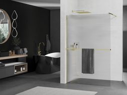 Mexen Kioto+ shower screen with shelf Walk-in 100 x 200 cm, stripes, gold - 800-100-121-50-09