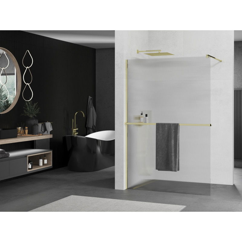 Mexen Kioto+ shower wall with shelf Walk-in 110 x 200 cm, stripes, gold - 800-110-121-50-09