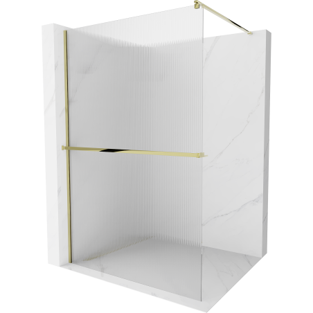 Mexen Kioto+ Walk-in Shower Screen with Shelf 130 x 200 cm, Striped, Gold - 800-130-121-50-09